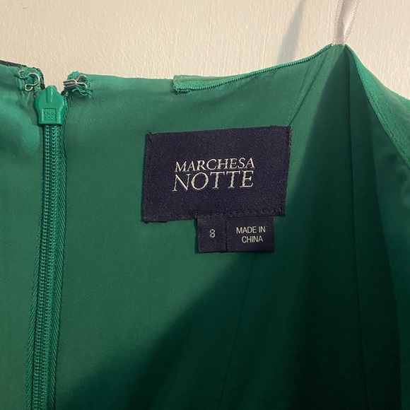 Marchesa Notte Strapless Coquette Embroidered Duchesse Satin Gown Emerald Size 8 - Picture 15 of 15